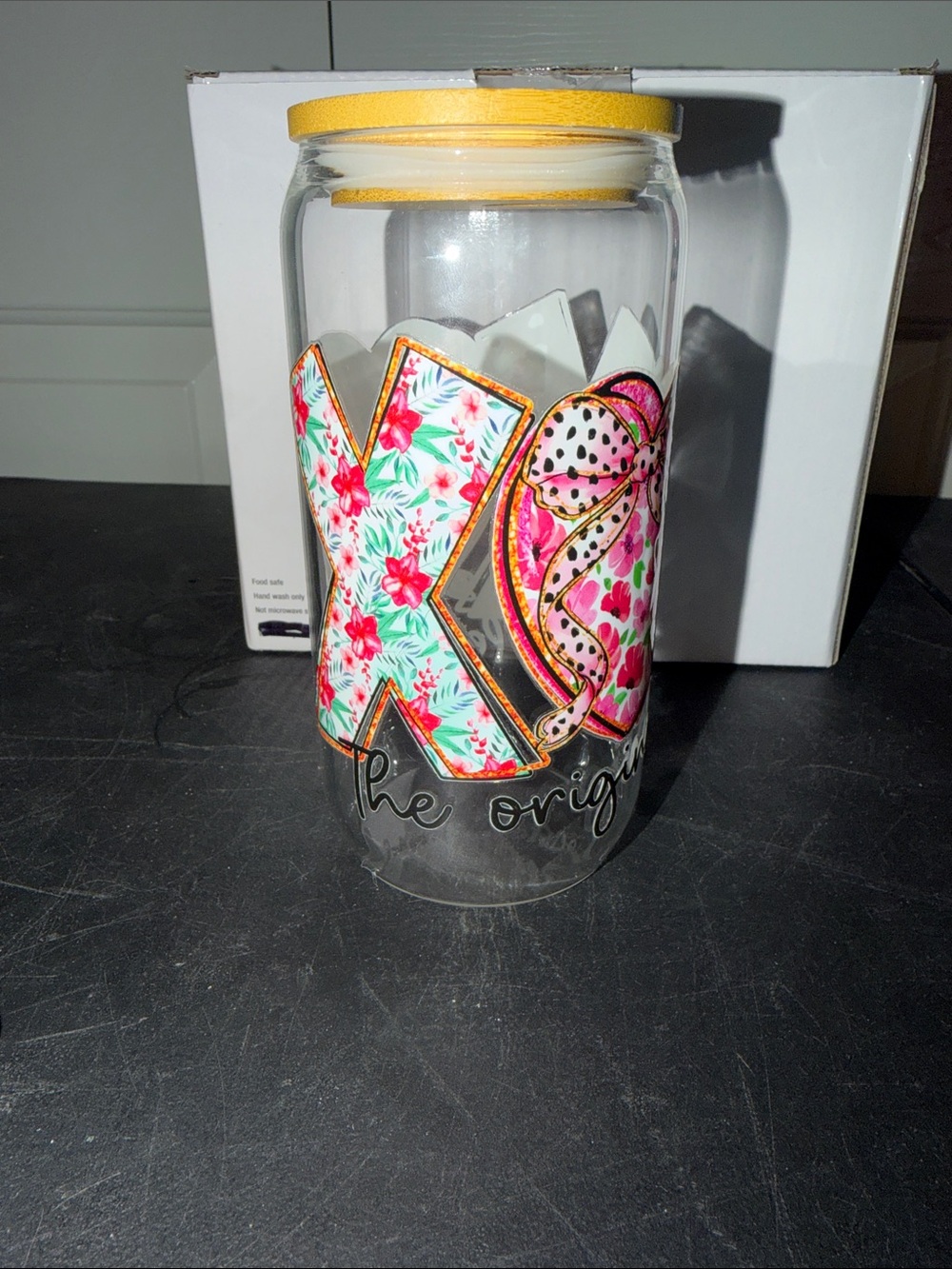 Decorative Floral 'XO' Valentines Day Glass Cup